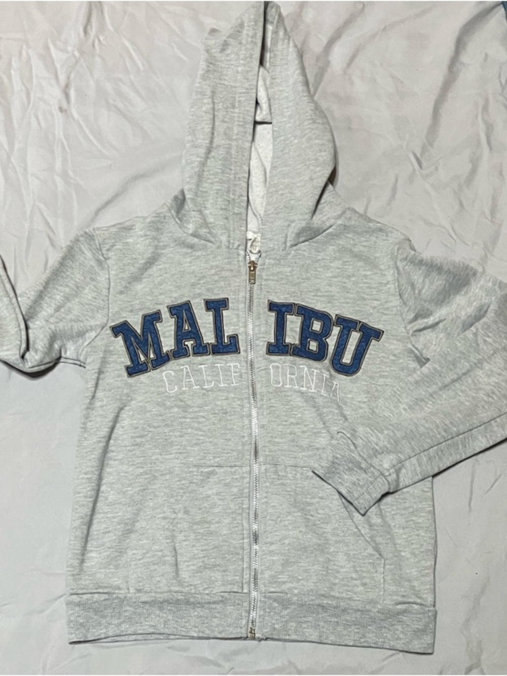 Full Tilt Gray Zip-Up Hoodie with Navy 'MALIBU' Letters